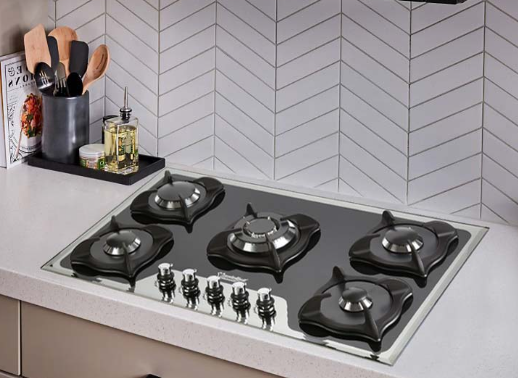 اجاق گاز صفحه شیشه ای نگین الماس کد GA10 ابعاد 52×89
