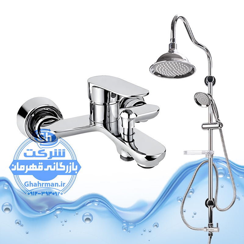 ست ۲ عددی دوش حمام با علم یونیورست مدل شیپوری و شیر مدل ونتو | کروم براق ( استیل براق ) | شیرآلات برند آیدا صنعت