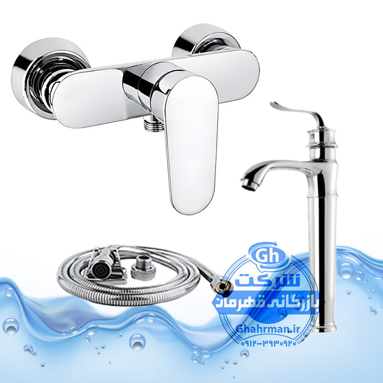 ست ۳ عددی شیر روشویی پایه بلند مدل بامبو + شیر توالت مدل ونتو + شلنگ توالت | کروم براق ( استیل براق ) | شیرآلات برند آیدا صنعت مدل ونتو