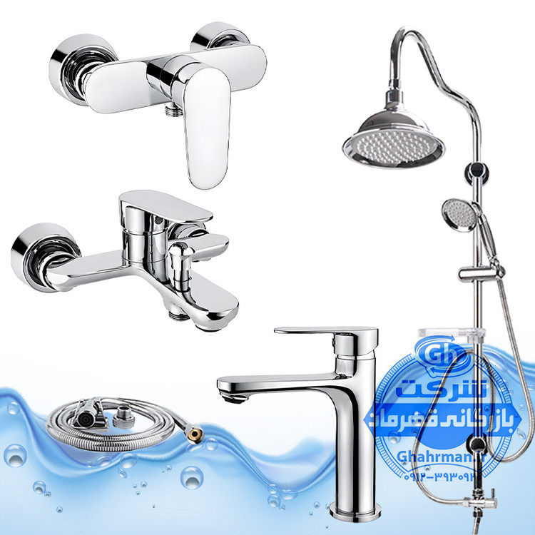 ست ۵ عددی شیرآلات برند آیدا صنعت مدل ونتو | شیر روشویی + شیر توالت + شیر حمام + شلنگ توالت + علم دوش شیپوری | کروم براق ( استیل براق )