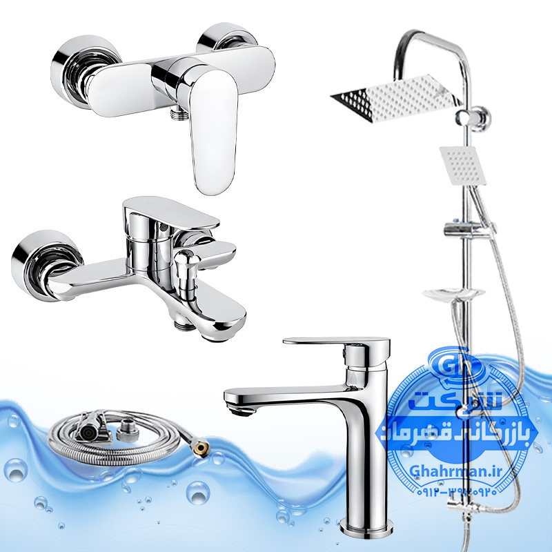 ست ۵ عددی شیرآلات برند آیدا صنعت مدل ونتو | شیر روشویی + ظرفشویی + توالت + حمام + علم دوش صفحه‌استیل | کروم براق ( استیل براق )