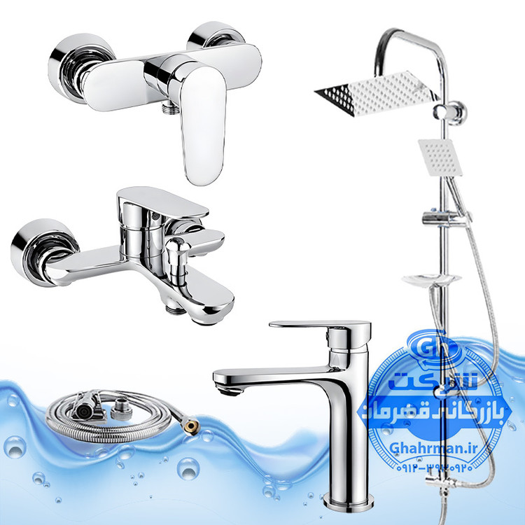 ست ۵ عددی شیرآلات برند آیدا صنعت مدل ونتو | شیر روشویی + ظرفشویی + توالت + حمام + علم دوش صفحهاستیل | کروم براق ( استیل براق )