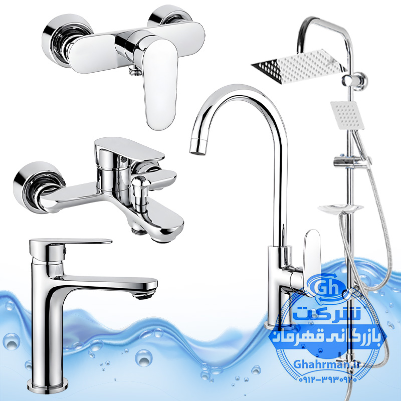ست ۵ عددی شیرآلات برند آیدا صنعت مدل ونتو | روشویی + ظرفشویی + حمام + توالت + علم دوش صفحه استیل | کروم براق ( استیل براق )