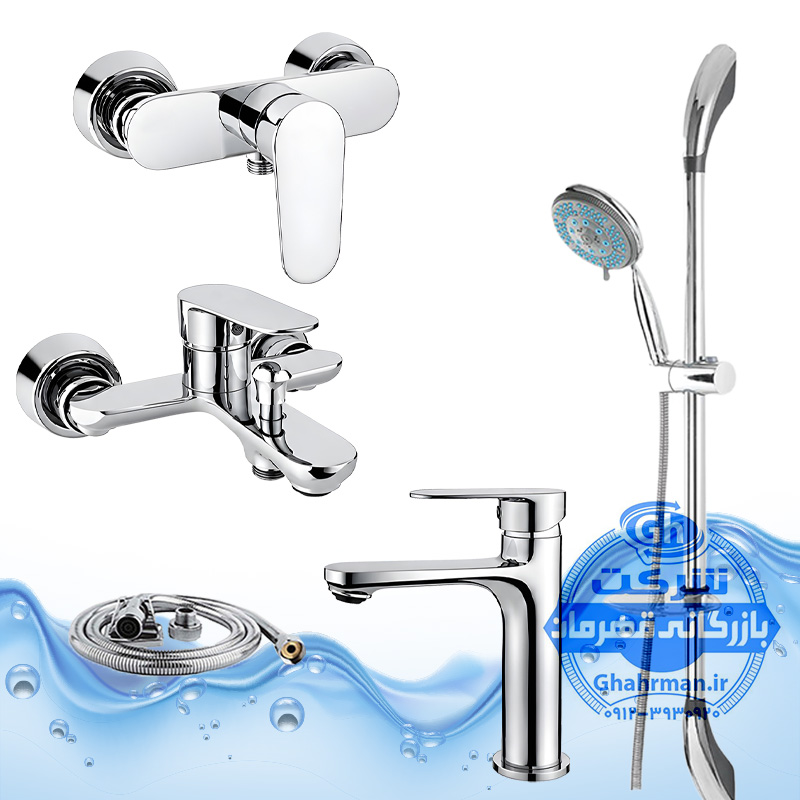 ست ۵ عددی شیرآلات برند آیدا صنعت مدل ونتو | روشویی + توالت + حمام + شلنگ + علم دوش یونیکا | کروم براق ( استیل براق )